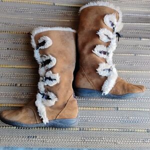 Ruff Hewn Women's Lace Up Fur Trim Boots